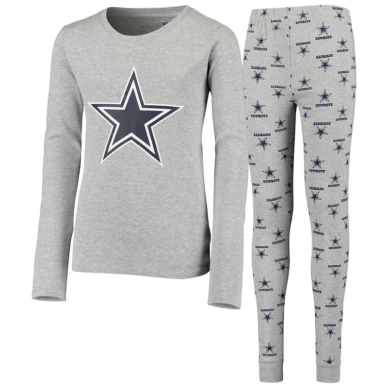 Ensemble de nuit gris chiné avec t-shirt à manches longues et pantalon Dallas Cowboys pour jeune