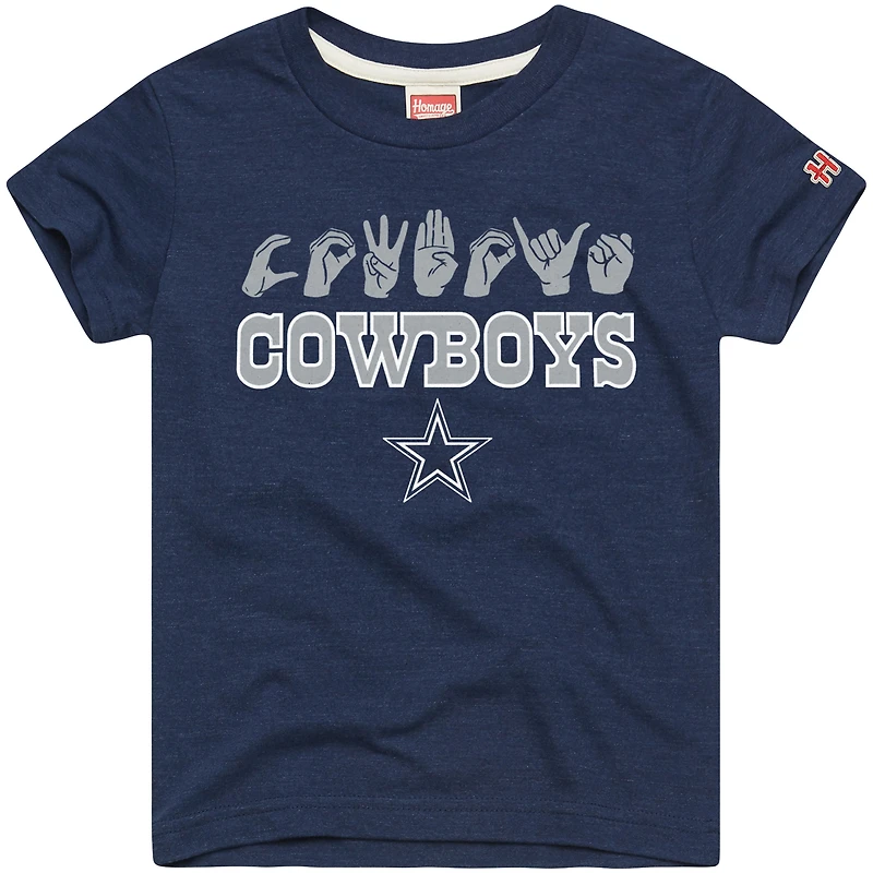 Youth Homage Navy Dallas Cowboys Love Sign x ASL 2.0 Tri-Blend T-Shirt