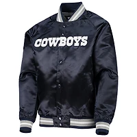 Veste à boutons-pression en satin raglan des Dallas Cowboys bleu marine Mitchell & Ness pour jeune