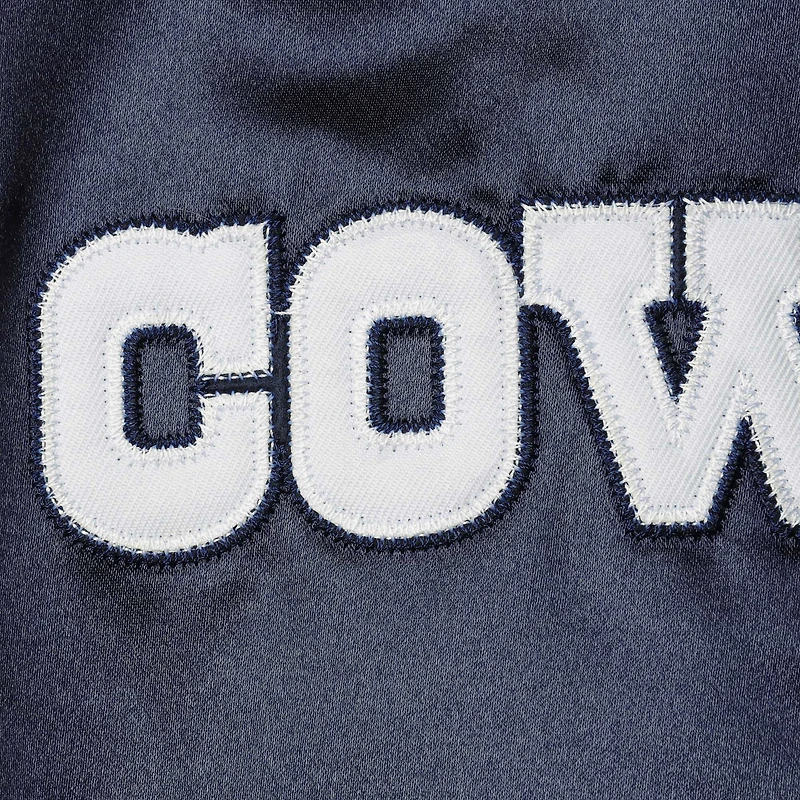 Veste à boutons-pression en satin raglan des Dallas Cowboys bleu marine Mitchell & Ness pour jeune