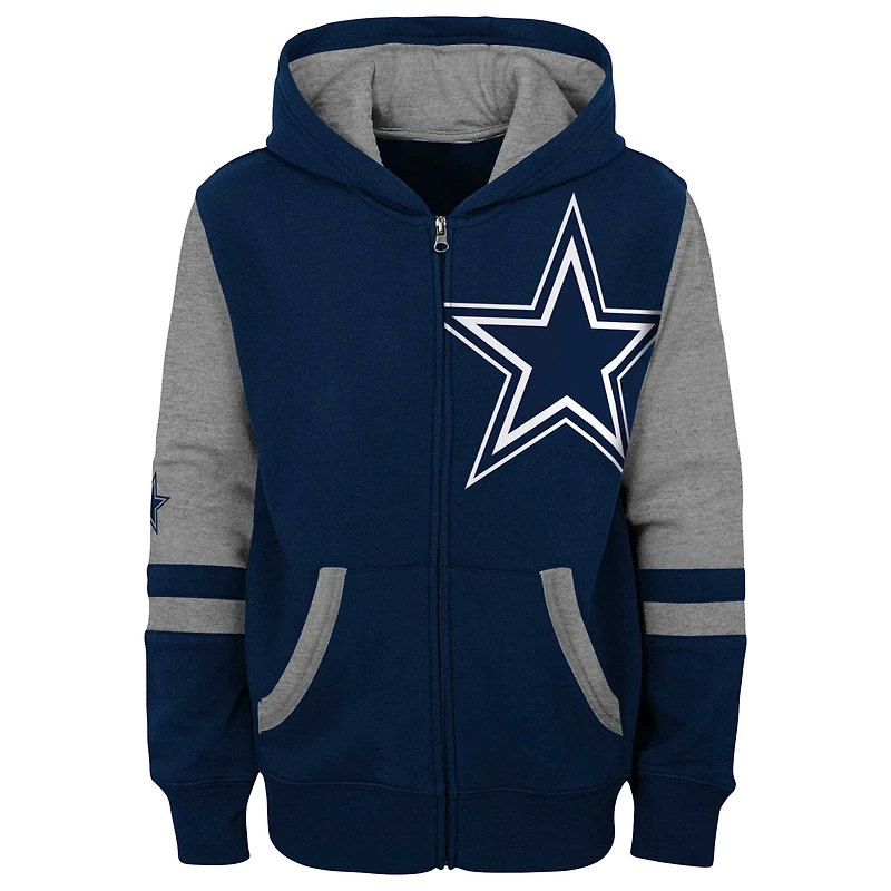 Chandail à capuchon glissière pleine longueur blocs de couleurs Dallas Cowboys bleu marine pour jeune