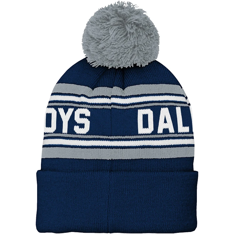 Bonnet en tricot à revers jacquard pour jeunes Dallas Cowboys avec pompon