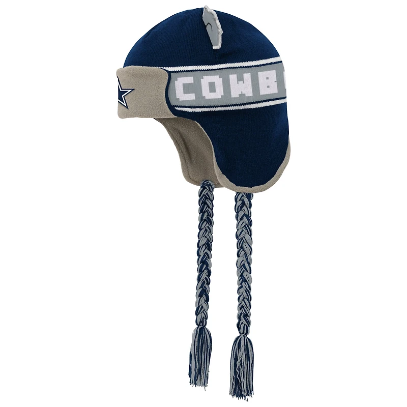 Bonnet en tricot bleu marine avec oreilles de soldat et inscription Dallas Cowboys pour jeunes