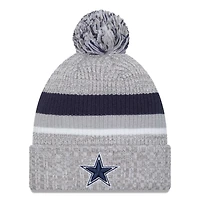Bonnet à revers New Era Dallas Cowboys gris chiné pour enfant avec pompon