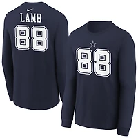 T-shirt à manches longues Nike CeeDee Lamb bleu marine pour jeune, avec nom et numéro du joueur des Cowboys de Dallas