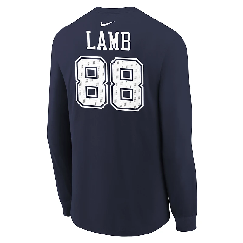 T-shirt à manches longues Nike CeeDee Lamb bleu marine pour jeune, avec nom et numéro du joueur des Cowboys de Dallas