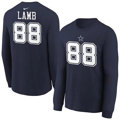 Youth Nike CeeDee Lamb Navy Dallas Cowboys Player Name & Number Long Sleeve T-Shirt