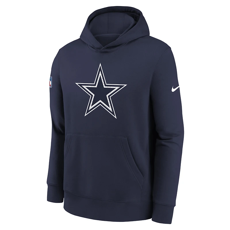 Youth Nike  College Navy Dallas Cowboys 2025 Sideline Club Fleece Hoodie
