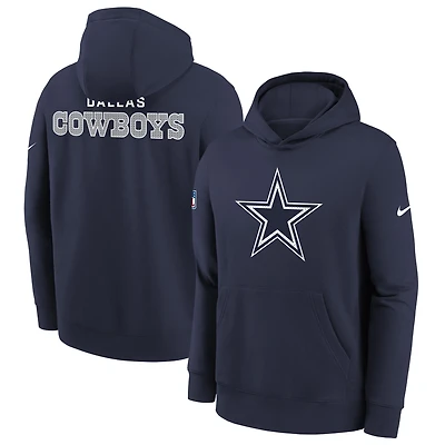 Youth Nike  College Navy Dallas Cowboys 2025 Sideline Club Fleece Hoodie