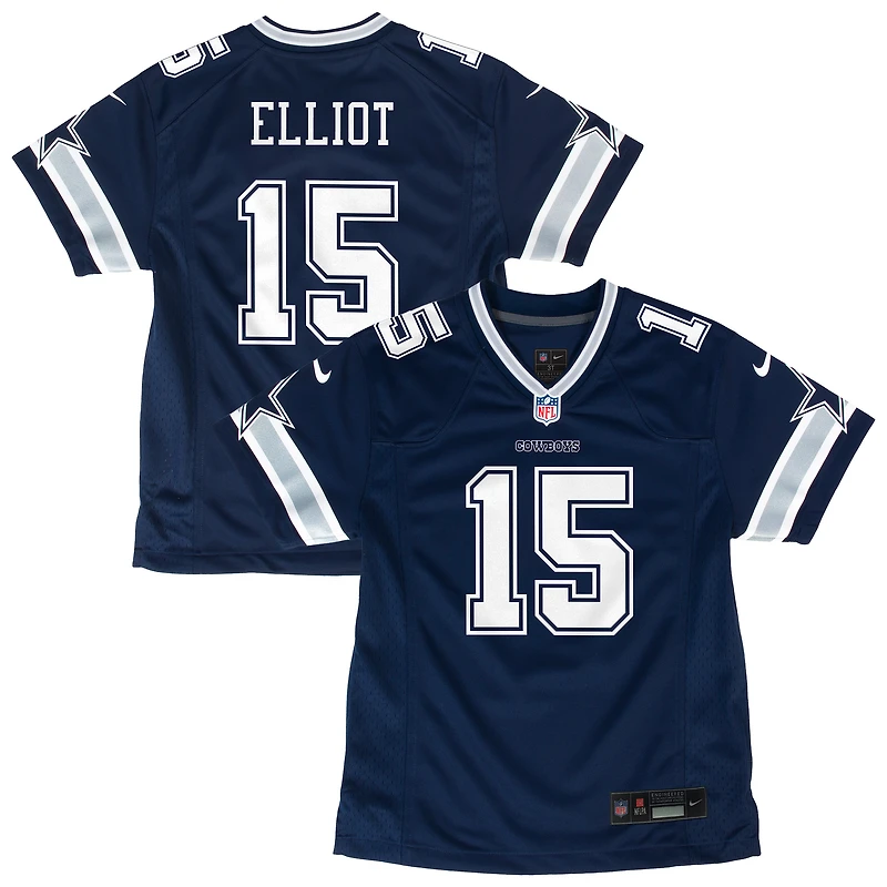 Maillot de match Nike Ezekiel Elliott bleu marine des Dallas Cowboys pour jeunes
