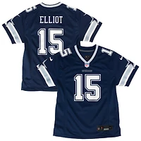 Maillot de match Nike Ezekiel Elliott bleu marine des Dallas Cowboys pour jeunes