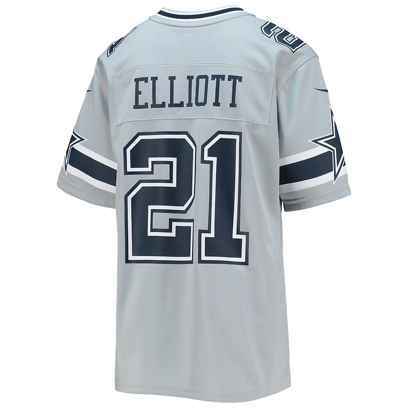 Maillot de match inversé Nike Ezekiel Elliott argenté des Dallas Cowboys pour jeunes