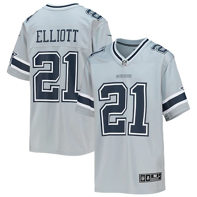 Maillot de match inversé Nike Ezekiel Elliott argenté des Dallas Cowboys pour jeunes