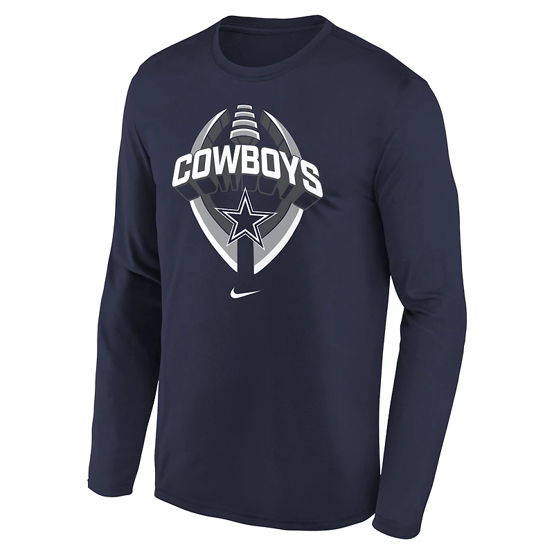T-shirt Nike bleu marine Dallas Cowboys Primetime Legend Icon à manches longues pour jeune