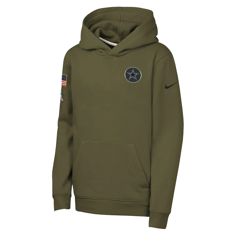 Youth Nike Olive Dallas Cowboys 2025 Salute to Service Club Fleece Hoodie