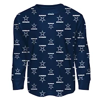 Ensemble de nuit Youth Outerstuff bleu marine avec t-shirt à manches longues et pantalon imprimé Dallas Cowboys