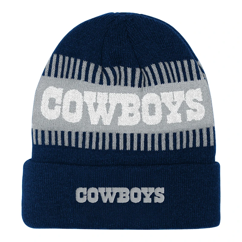 Bonnet en tricot à revers Bright Lights bleu marine des Cowboys de Dallas pour jeunes Outerstuff