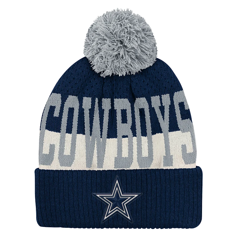 Bonnet en tricot à revers et pompon pour jeunes Cowboys de Dallas, bleu marine, style moderne, Outerstuff