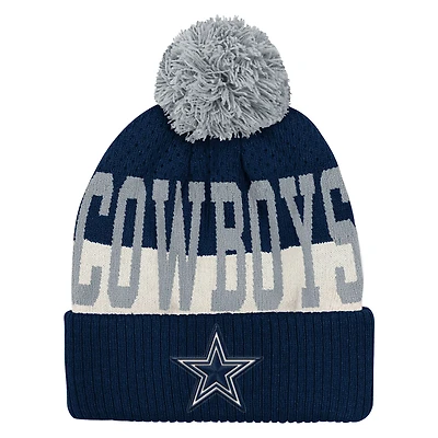 Bonnet en tricot à revers et pompon pour jeunes Cowboys de Dallas, bleu marine, style moderne, Outerstuff