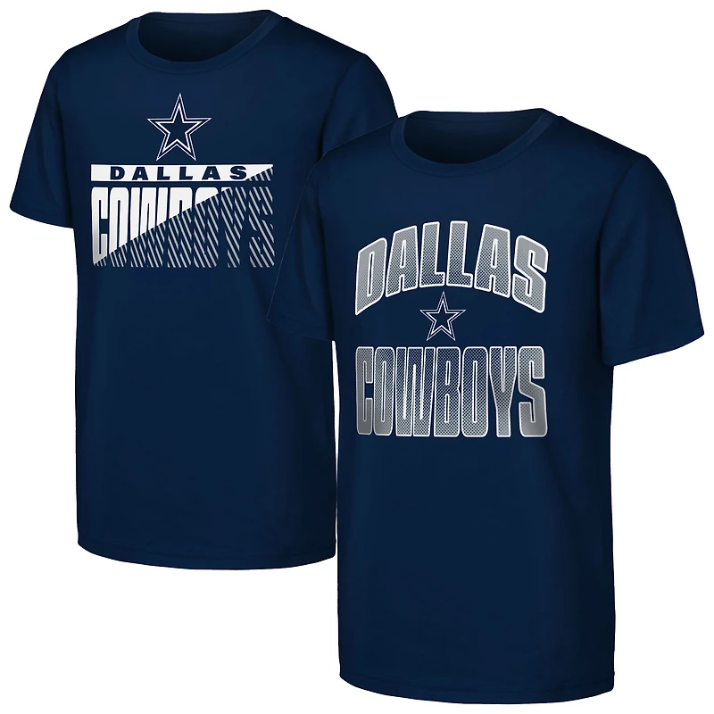 Ensemble de 2 t-shirts Outerstuff bleu marine Dallas Cowboys « Never Quit » pour jeunes