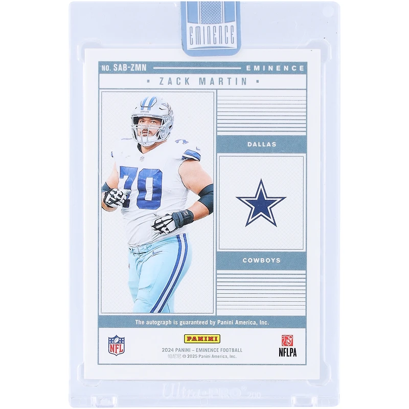 Carte Panini Eminence 1 Troy Oz. Platinum Bar 2024 autographiée par Zack Martin (Dallas Cowboys) #SAB-ZMN #1/1
