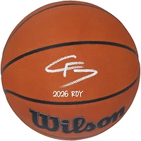 Ballon de basket officiel Wilson autographié par Cooper Flagg des Dallas Mavericks avec inscription « Recrue de l'année 2026 ».