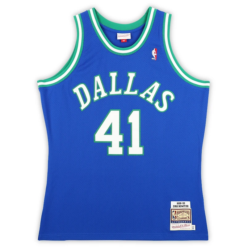 Dirk Nowitzki Dallas Mavericks Autographed Mitchell & Ness Blue/Green 1998 Authentic Jersey
