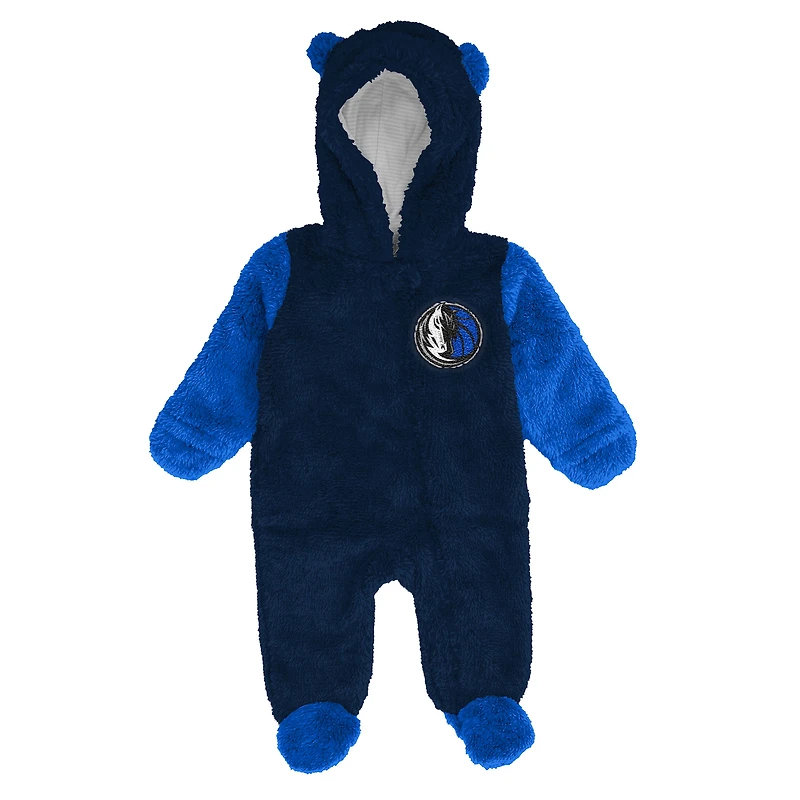 Infant & Newborn Outerstuff Navy Dallas Mavericks Stay Napping Fleece Bunting Full-Zip Hooded Sleeper