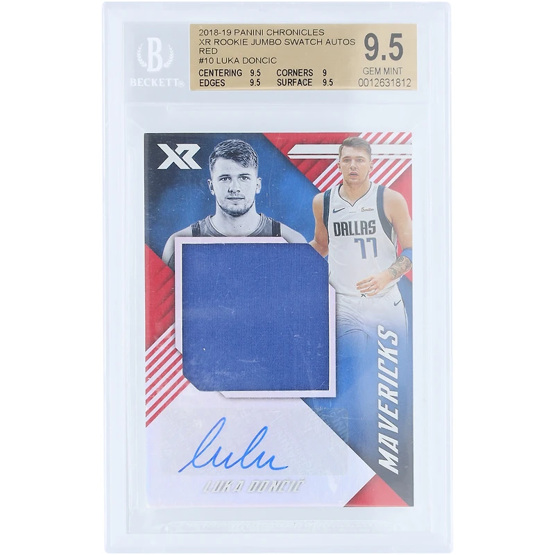 Carte recrue autographiée de Luka Dončić (Dallas Mavericks) 2018-19 Panini XR Jumbo Relic Rouge #XR-LDC, authentifiée BGS 9,5/10