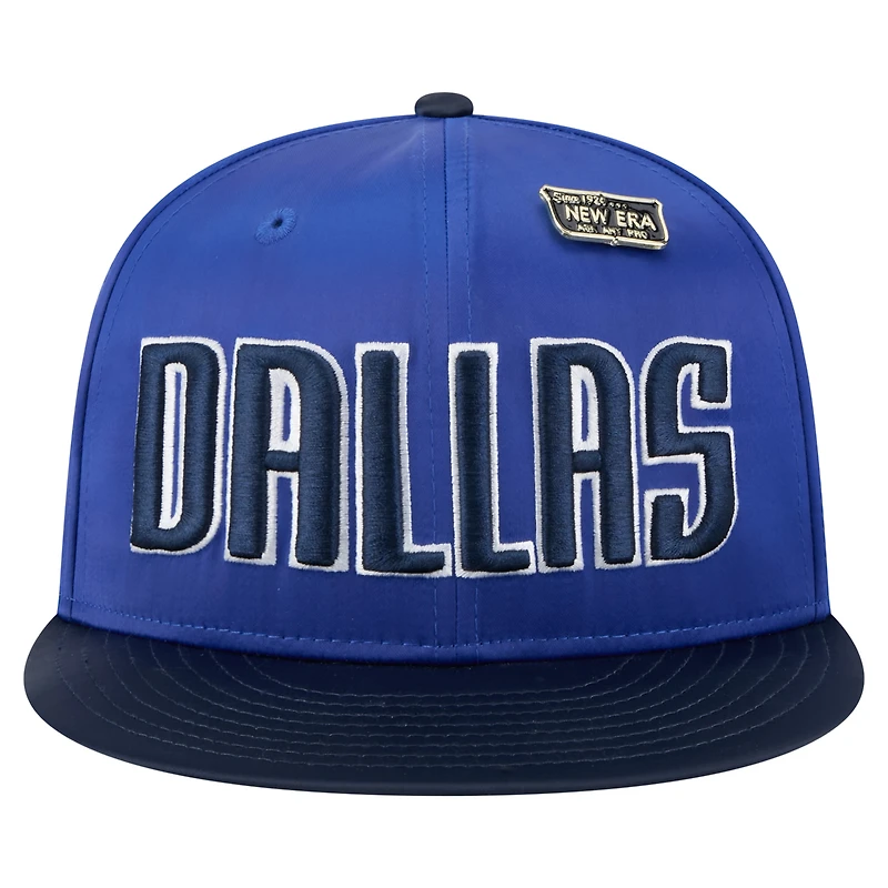 Men's New Era  Blue/Navy Dallas Mavericks Throwback Satin Vintage Pin Two-Tone 59FIFTY Fitted Hat