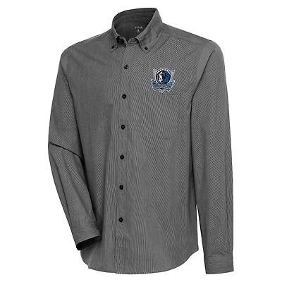 Chemise boutonnée de compression noire Antigua Dallas Mavericks pour homme