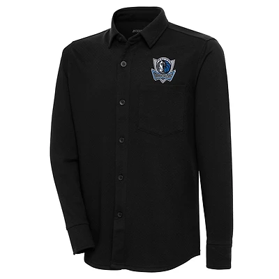 Veste-chemise boutonnée noire Dallas Mavericks Antigua pour homme