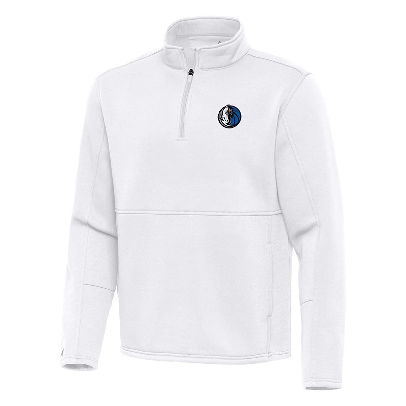 Pull à col rond zippé et torsadé Dallas Mavericks Antigua blanc pour homme