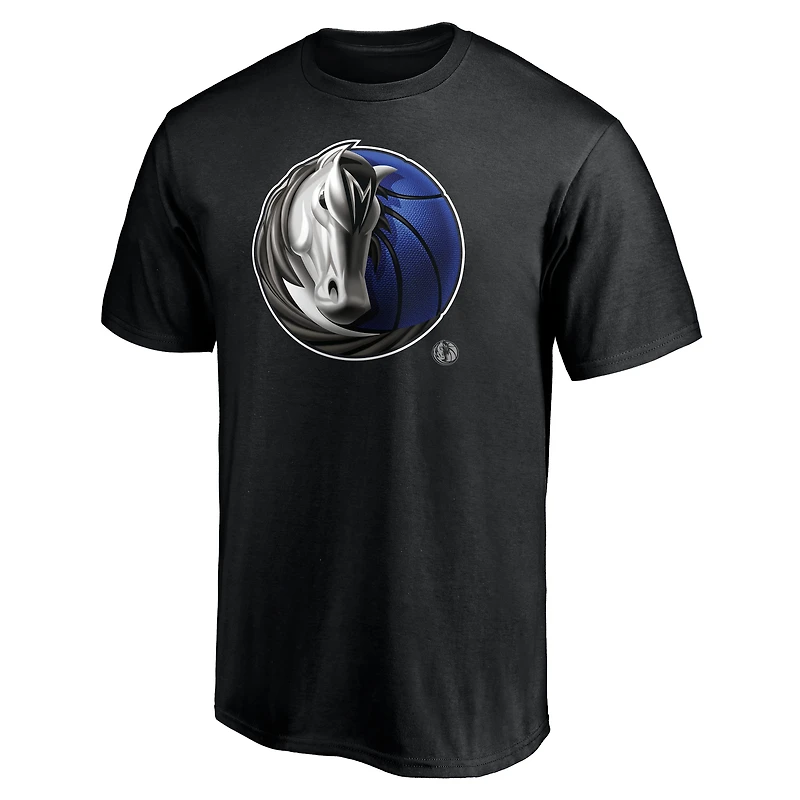 T-shirt noir pour homme avec mascotte des Dallas Mavericks de minuit