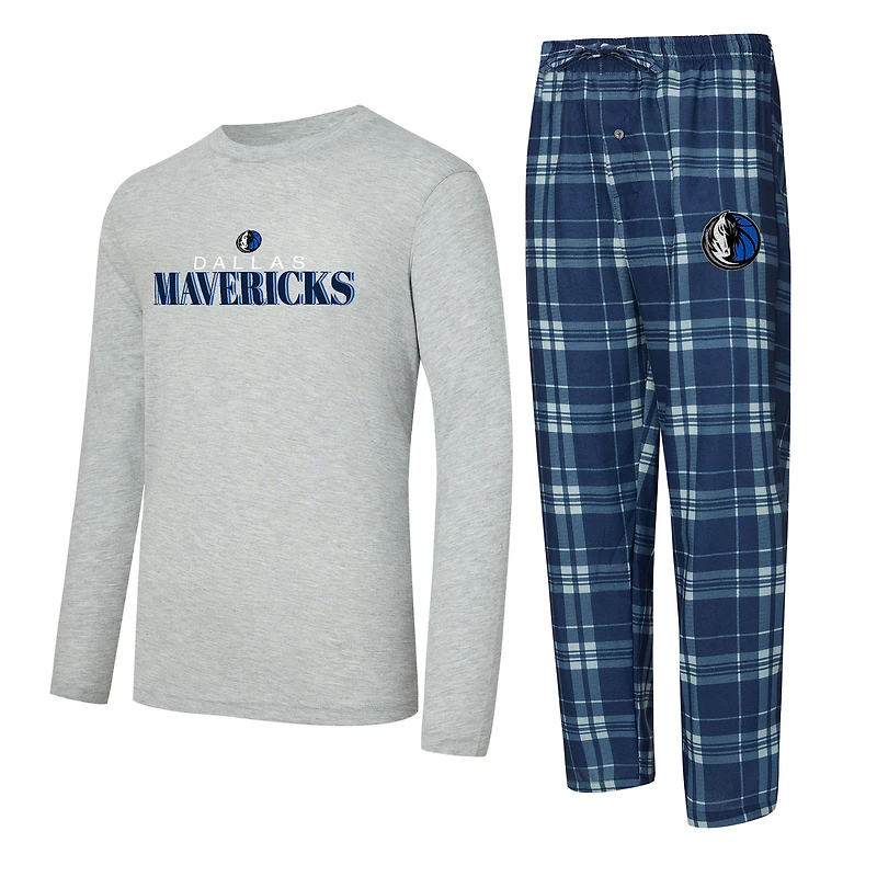 Men's Concepts Sport Navy/Heather Gray Dallas Mavericks Regulate Long Sleeve T-Shirt & Plaid Pant Set