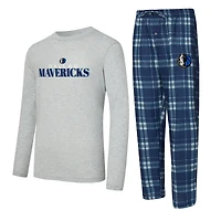 Men's Concepts Sport Navy/Heather Gray Dallas Mavericks Regulate Long Sleeve T-Shirt & Plaid Pant Set