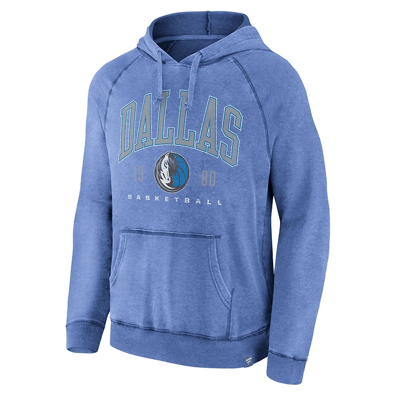 Men's Fanatics Heather Blue Dallas Mavericks Foul Trouble Snow Wash Raglan Pullover Hoodie