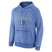 Men's Fanatics Heather Blue Dallas Mavericks Foul Trouble Snow Wash Raglan Pullover Hoodie