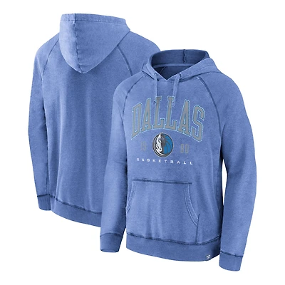 Men's Fanatics Heather Blue Dallas Mavericks Foul Trouble Snow Wash Raglan Pullover Hoodie