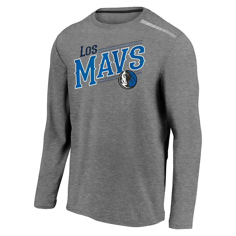 Fanatics Heather Charcoal Dallas Mavericks 2021 Noches Éne-Bé-A T-shirt à manches longues de tir authentique pour hommes