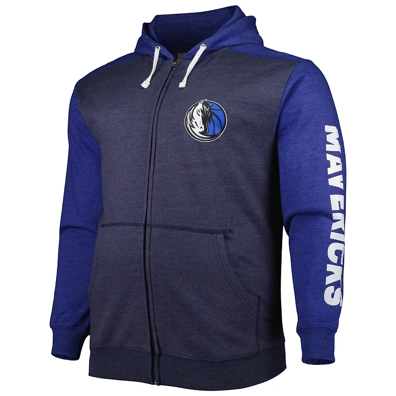 Men's Fanatics Navy/Royal Dallas Mavericks Big & Tall Down and Distance Full-Zip Hoodie