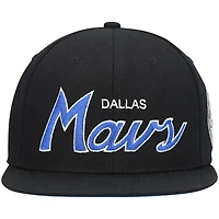 Men's Mitchell & Ness Black Dallas Mavericks Hardwood Classics Script 2.0 Snapback Hat