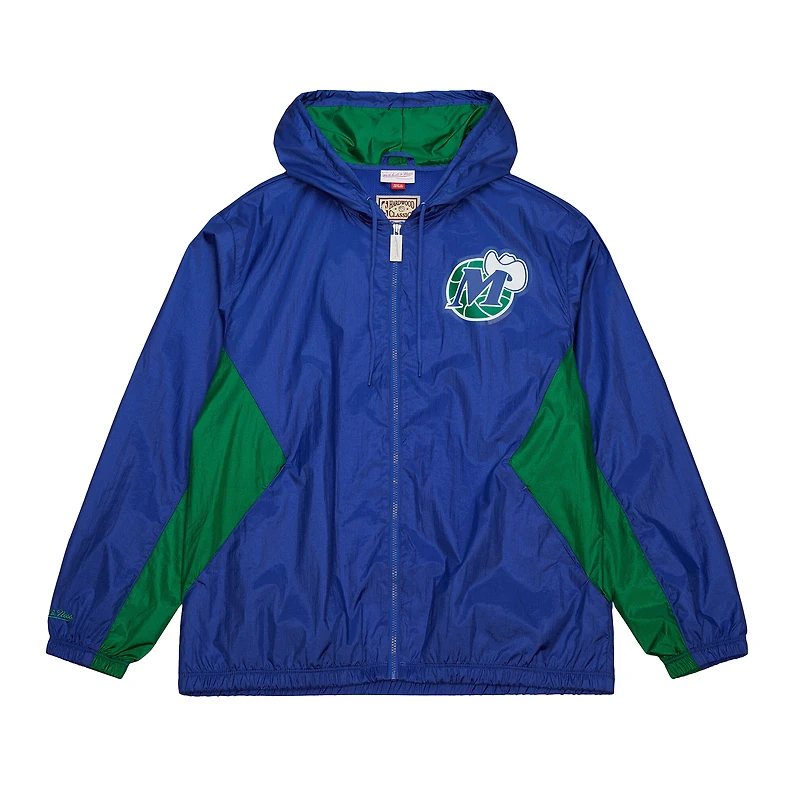 Veste coupe-vent à capuche entièrement zippée Mitchell & Ness bleue Dallas Mavericks Playmaker pour homme