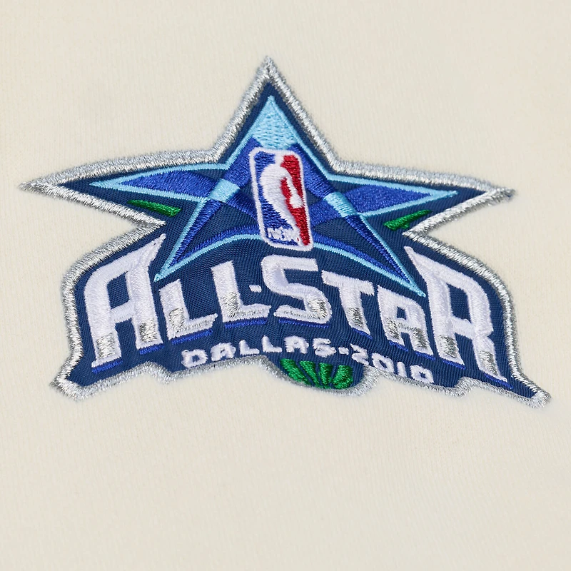 Men's Mitchell & Ness Cream Dallas Mavericks Hardwood Classics Chainstitch Premium Fleece Hoodie