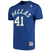 Men's Mitchell & Ness Dirk Nowitzki Blue Dallas Mavericks Hardwood Classics Team Name Number T-Shirt