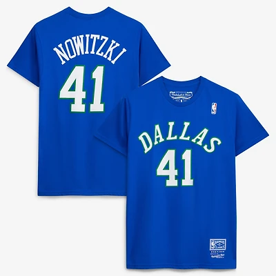 T-shirt avec nom et numéro de l'équipe Dallas Mavericks Hardwood Classics Mitchell & Ness Dirk Nowitzki pour homme, bleu