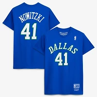 T-shirt avec nom et numéro de l'équipe Dallas Mavericks Hardwood Classics Mitchell & Ness Dirk Nowitzki pour homme, bleu