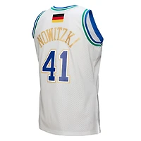Men's Mitchell & Ness Dirk Nowitzki White Dallas Mavericks 1998/2019 Hardwood Classics German Flag Swingman Jersey