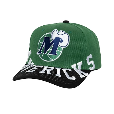 Casquette snapback bicolore Mitchell & Ness Dallas Mavericks Underarch pour homme, verte/noire