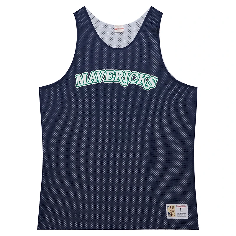 Men's Mitchell & Ness Navy/White Dallas Mavericks Hardwood Classics Reversible Mesh Practice Jersey